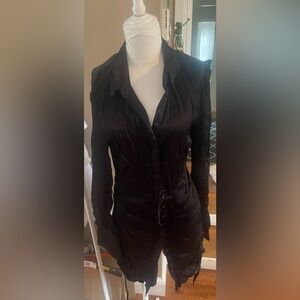 Bardot Black Satin Button-Front Shirt Dress